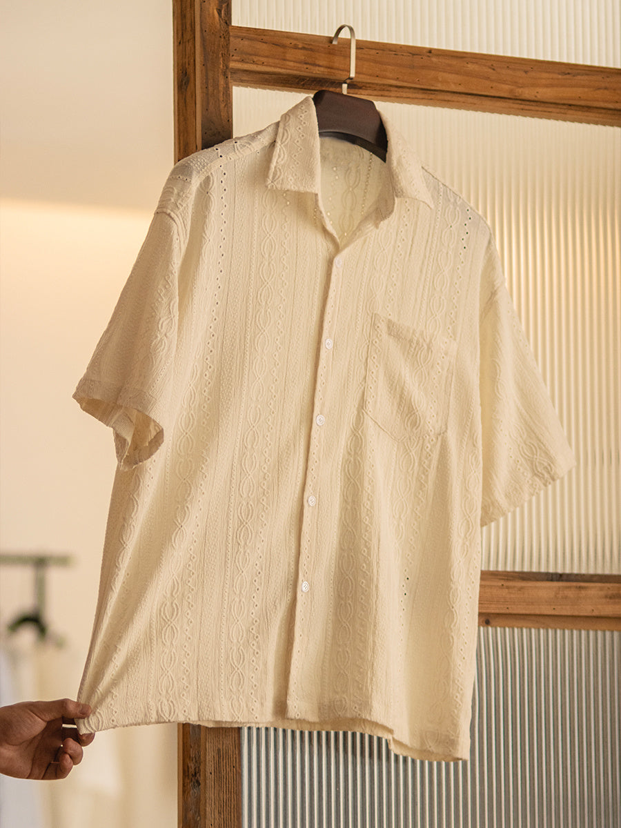 Jacquard Hollow Shirt Men's Vintage Shirt