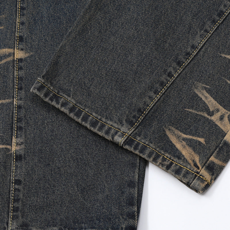 Real Shot American Street High Street Personality Denim Trousers