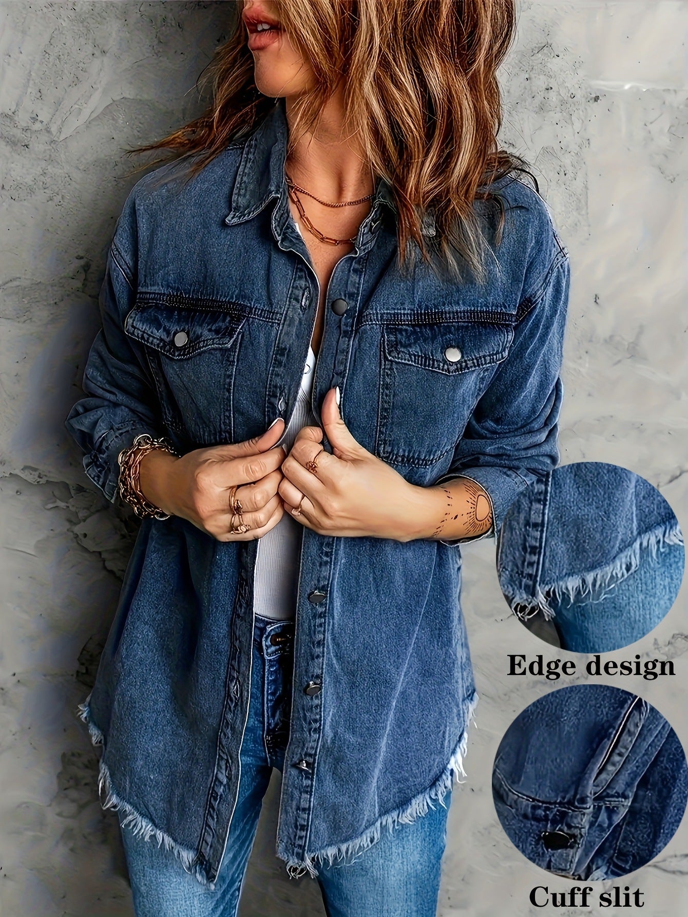 European And American Style Women Retro Washed Denim Jacket Casual With Hem