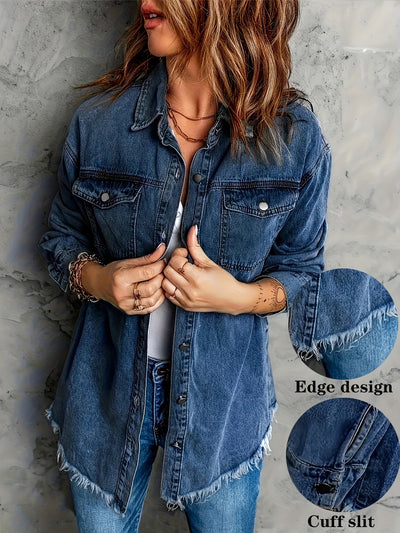 European And American Style Women Retro Washed Denim Jacket Casual With Hem