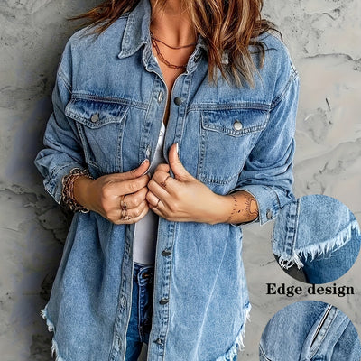 European And American Style Women Retro Washed Denim Jacket Casual With Hem