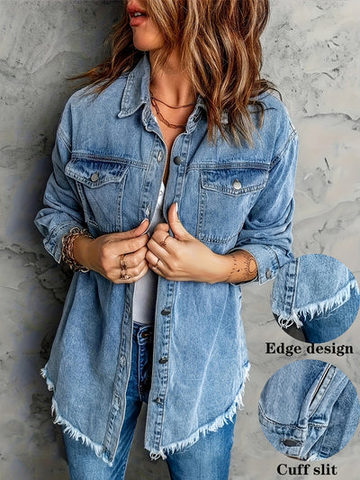 European And American Style Women Retro Washed Denim Jacket Casual With Hem