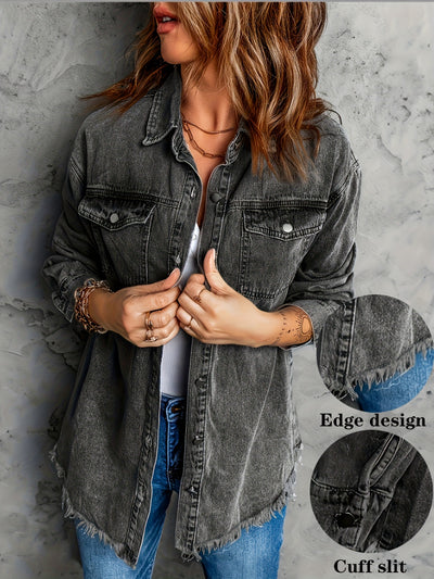 European And American Style Women Retro Washed Denim Jacket Casual With Hem