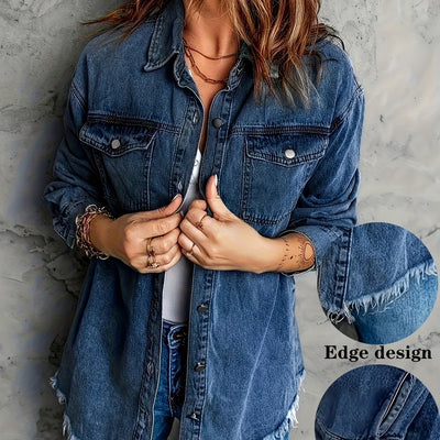 European And American Style Women Retro Washed Denim Jacket Casual With Hem