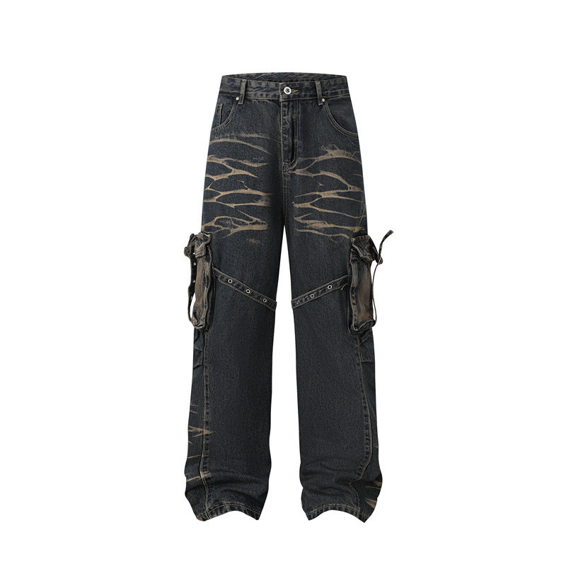Real Shot American Street High Street Personality Denim Trousers