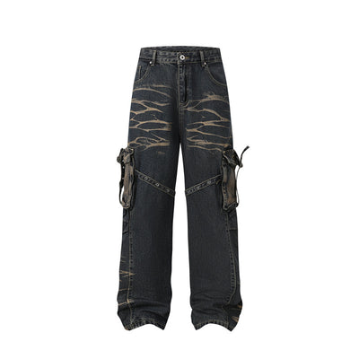 Real Shot American Street High Street Personality Denim Trousers