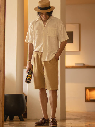 Jacquard Hollow Shirt Men's Vintage Shirt