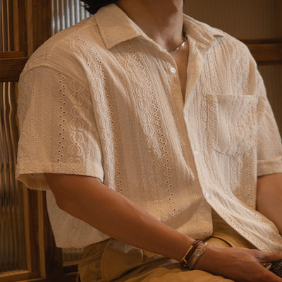 Jacquard Hollow Shirt Men's Vintage Shirt