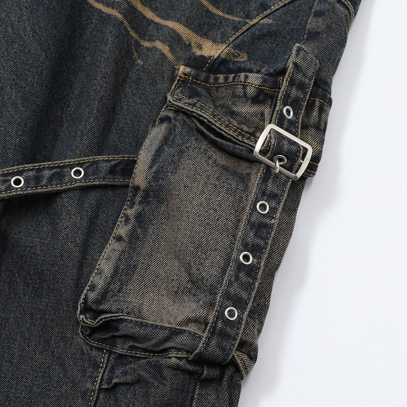 Real Shot American Street High Street Personality Denim Trousers