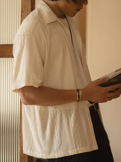 Jacquard Hollow Shirt Men's Vintage Shirt