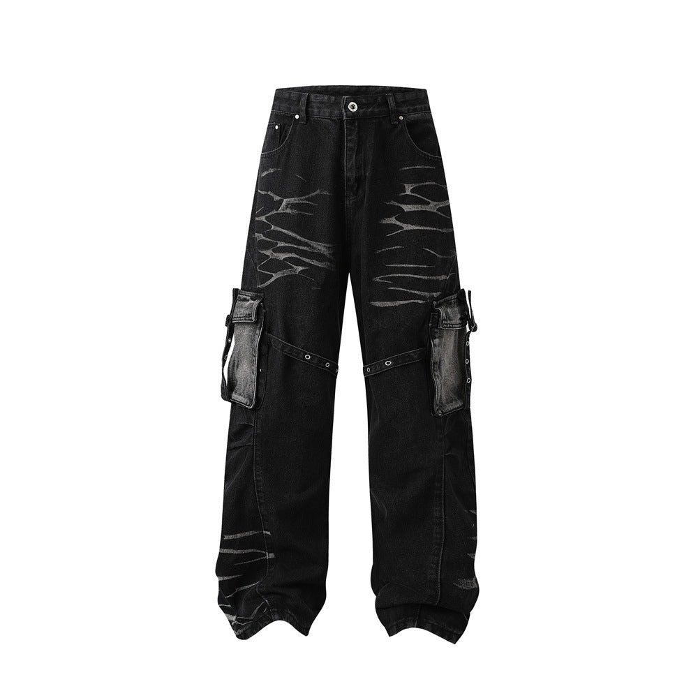 Real Shot American Street High Street Personality Denim Trousers