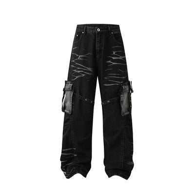 Real Shot American Street High Street Personality Denim Trousers