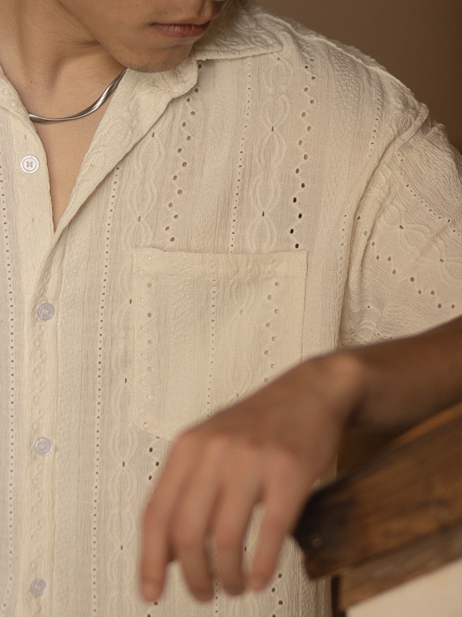 Jacquard Hollow Shirt Men's Vintage Shirt