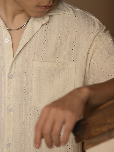 Jacquard Hollow Shirt Men's Vintage Shirt