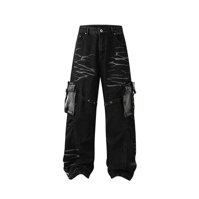 Real Shot American Street High Street Personality Denim Trousers